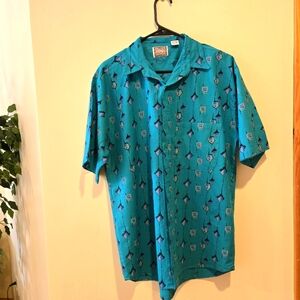 Vintage Reactor Abstract Print Shirt – Bold 90s Cotton Button-Up, Size Medium